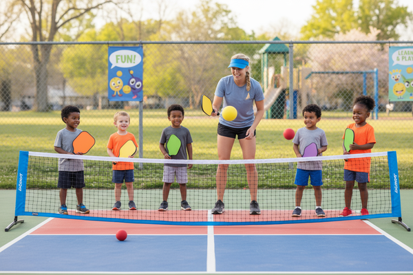 kids age 4-5 being taught pickleball 